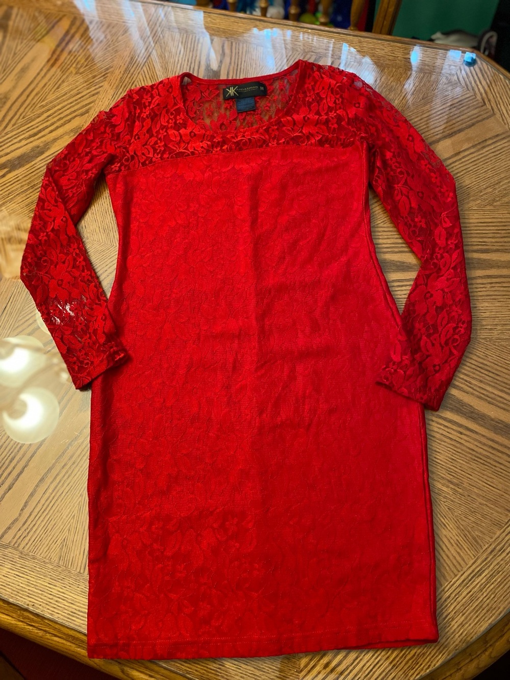 Kardashian Kollection Vibrant Red Lace Long-Sleeve Sheath Dress